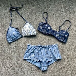 Aerie Blue and White Paisley Bikini Set